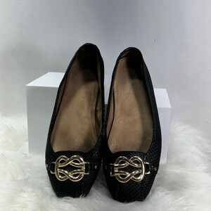 Aerosoles Black Snake Embossed Knot Detail Ballet Flats Women US Size 10